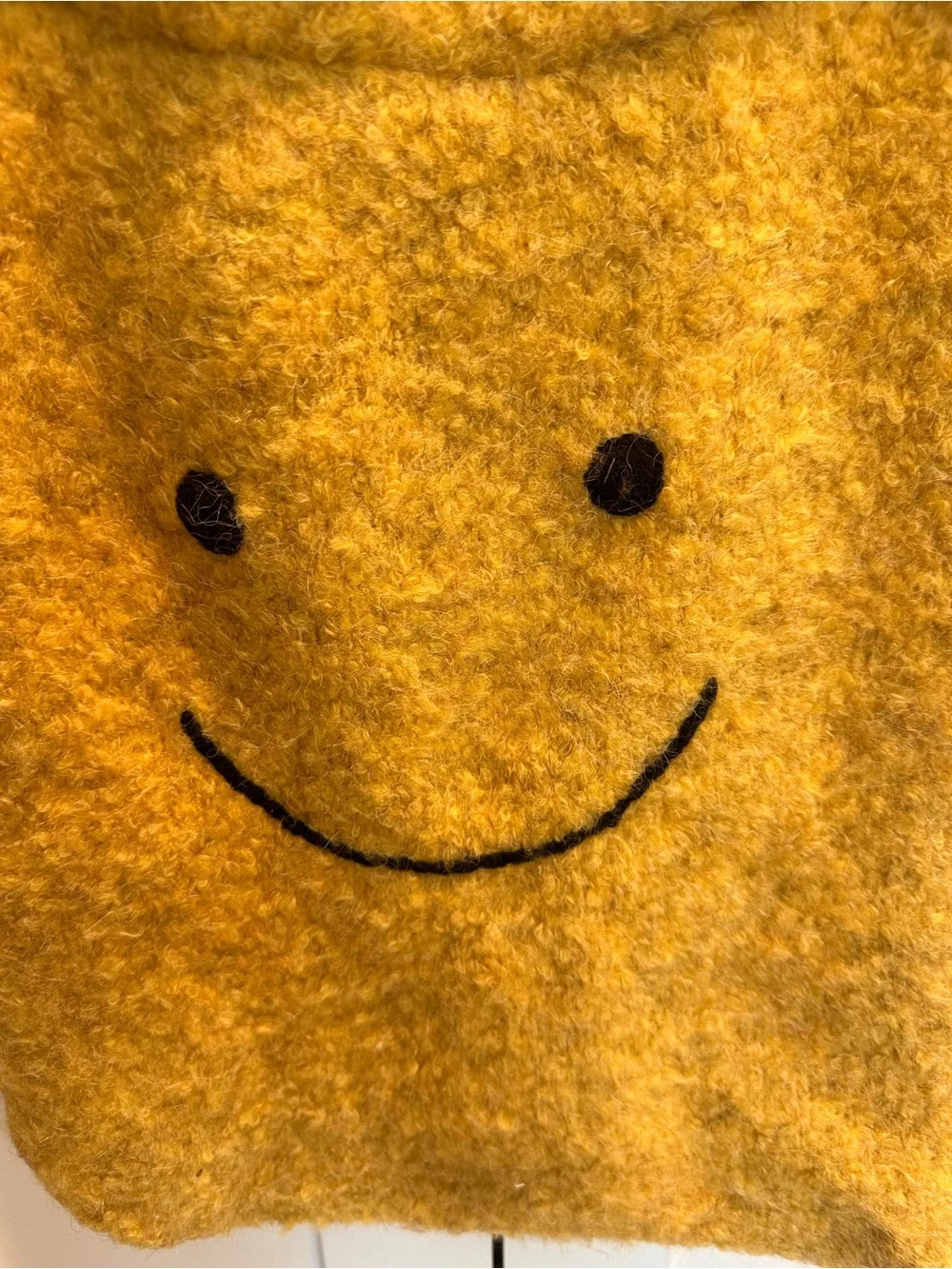 Smiley Face Wool Blend Tote Bag Mustard Yellow Happy Face NWT